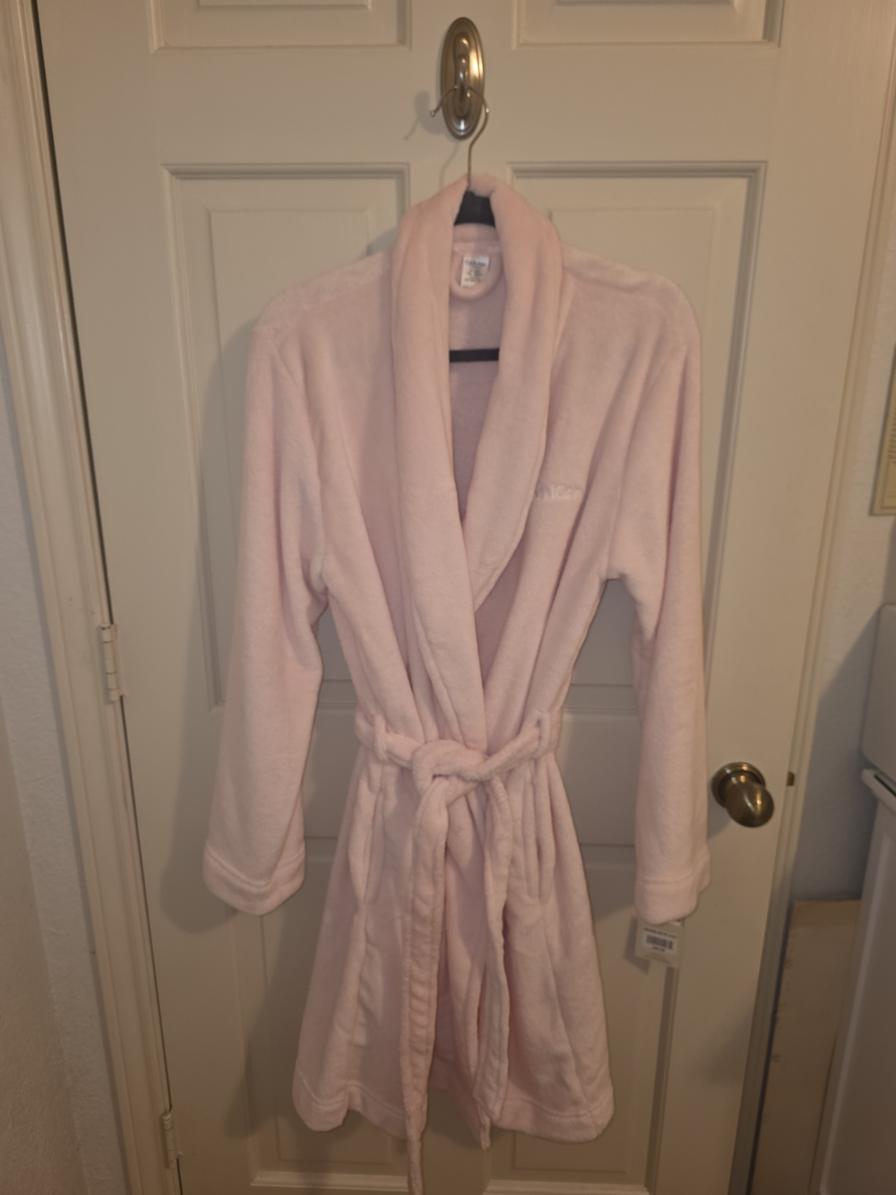 Calvin Klein Blush Pink Plush Robe with Embroidered Logo